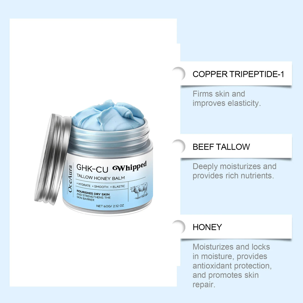 Beef Tallow & Honey Face and Body Skin Care Moisturizer for Mature, Dry & Sensitive Skin